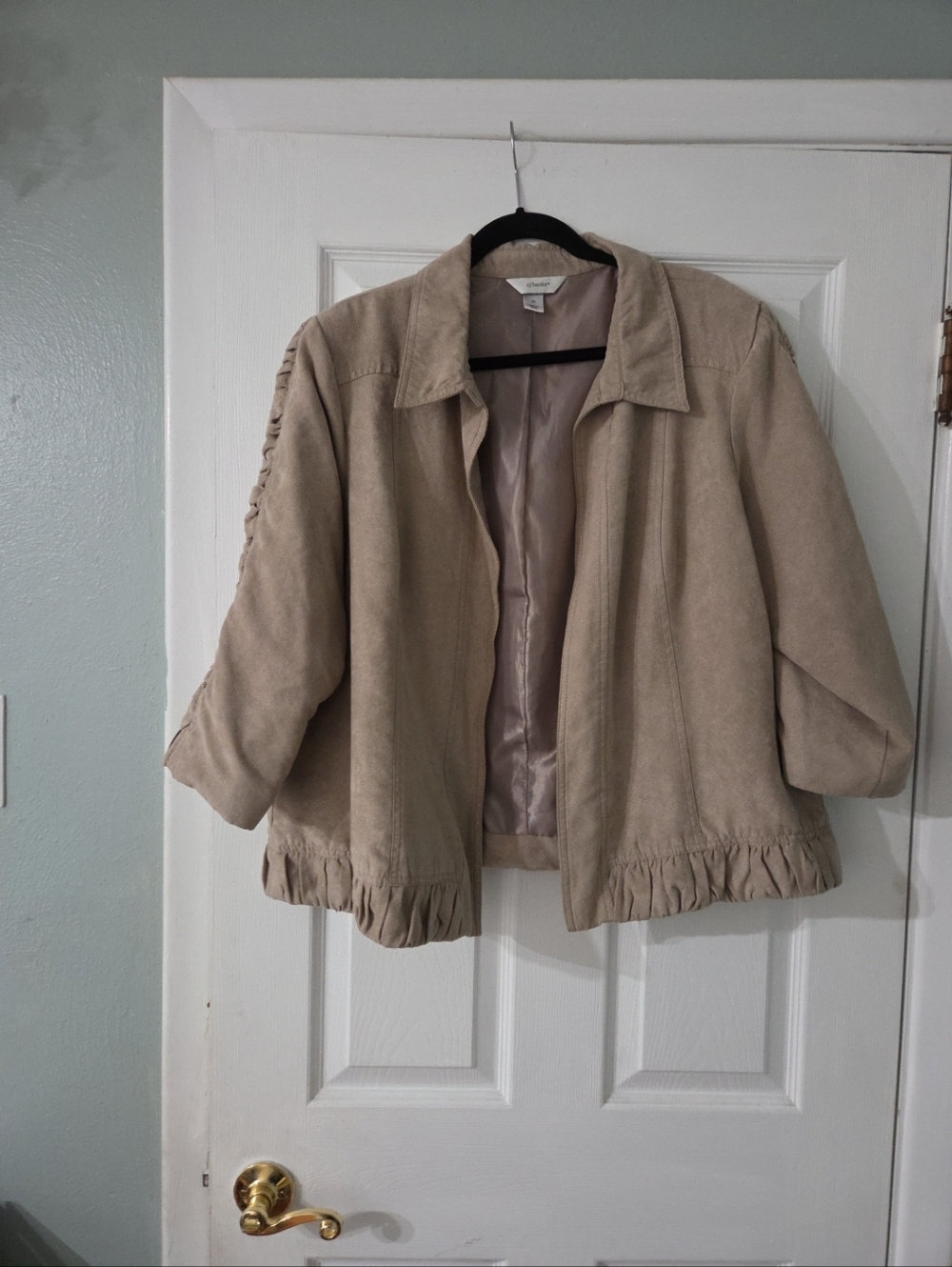 CJ Banks Taupe Suede-Look Ruffle Hem Jacket.  2X
